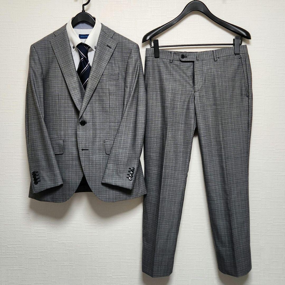 スーツカンパニー　メンズスーツ　スリーピース　グレーチェック　リバーシブルベスト
