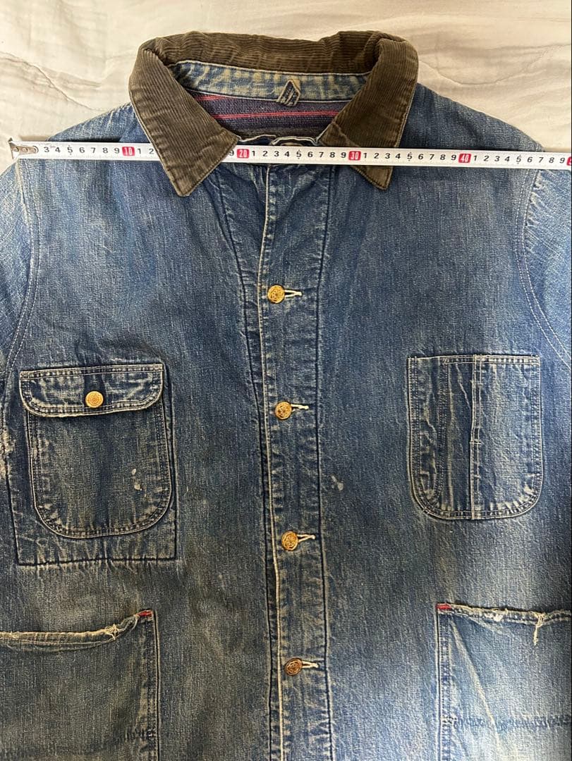 ヴィンテージ　デニムカバーオール コーデュロイ襟付き