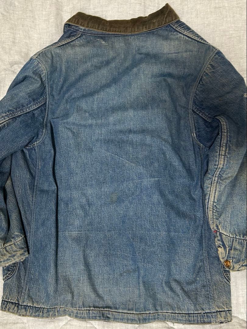 ヴィンテージ　デニムカバーオール コーデュロイ襟付き