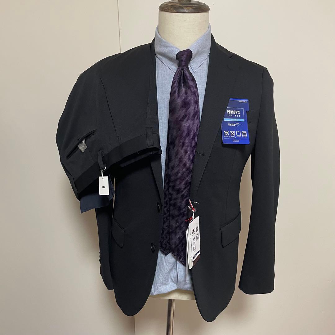 【完全新品未使用】スーツ パーソンズ 黒 YA4伸縮抜群ニット生地