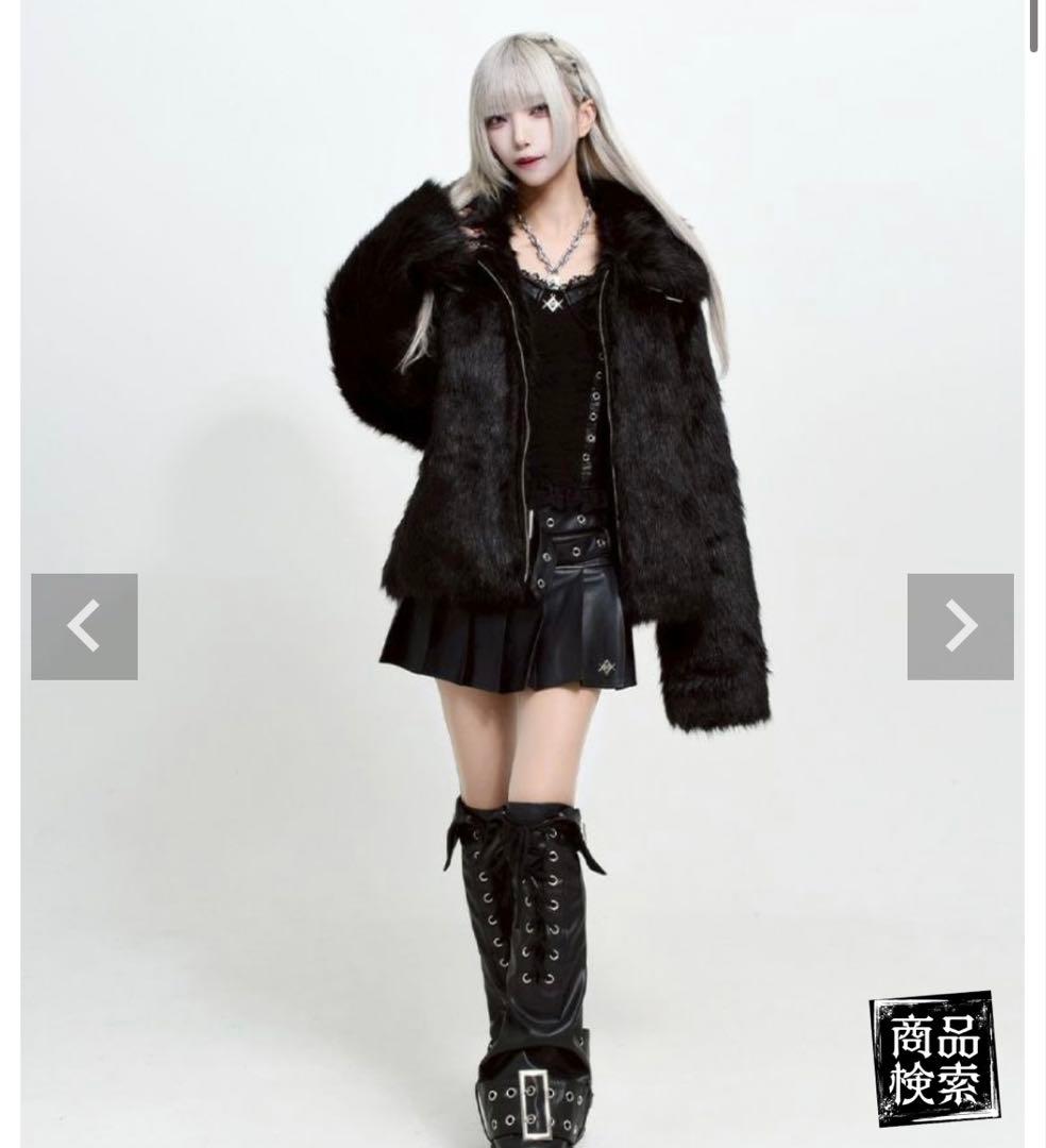 REFLEM【レフレム】ベルト付きファーブルゾン/黒