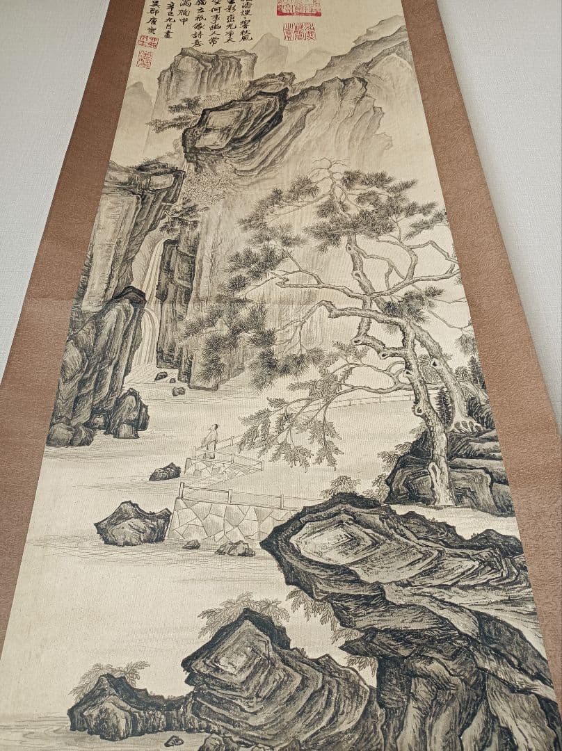 レア 軸 絵 偉人 山水 松 水墨 漢詩 禅 仏教 中国 美術 骨董 インテリア