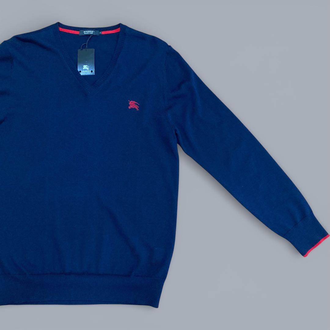 【新品タグ付】BURBERRY BLACK LABEL Vネック ニット 紺 L