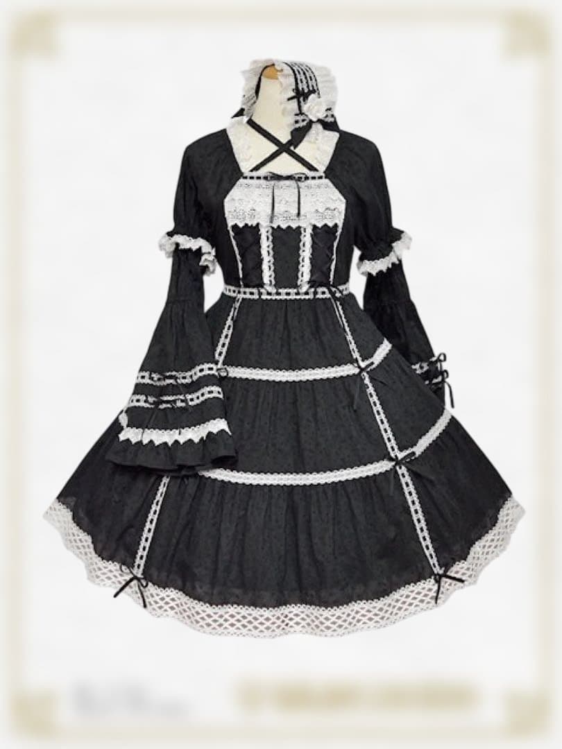 【タグ有・美品】BABY はわせドールワンピースセット 黒×オフ白