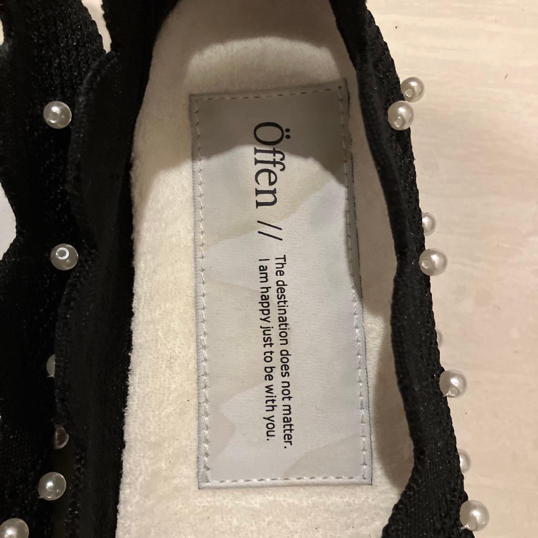 オッフェンOffen黒スカラップパールフラットシューズ【サイズ37】23.5㎝