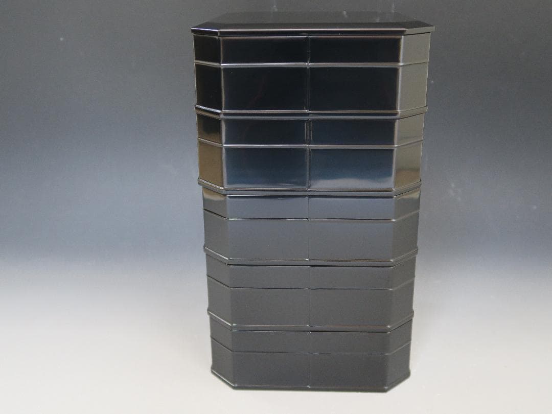 【輪島塗】縁高重 五段重 弘悦作 黒真塗 天然木 共箱