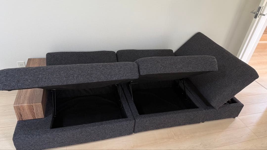 LOWYA ロウヤ ソファ リクライニング 座面下収納 3人掛け ベッド グレー