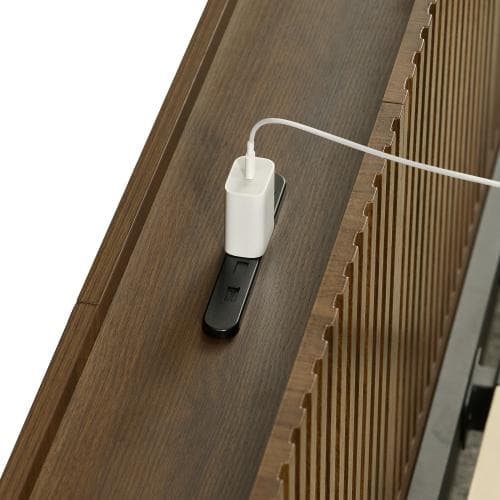 新作】ダブル.べッド ウォールナット色 収納付き コンセント付き USBポート付