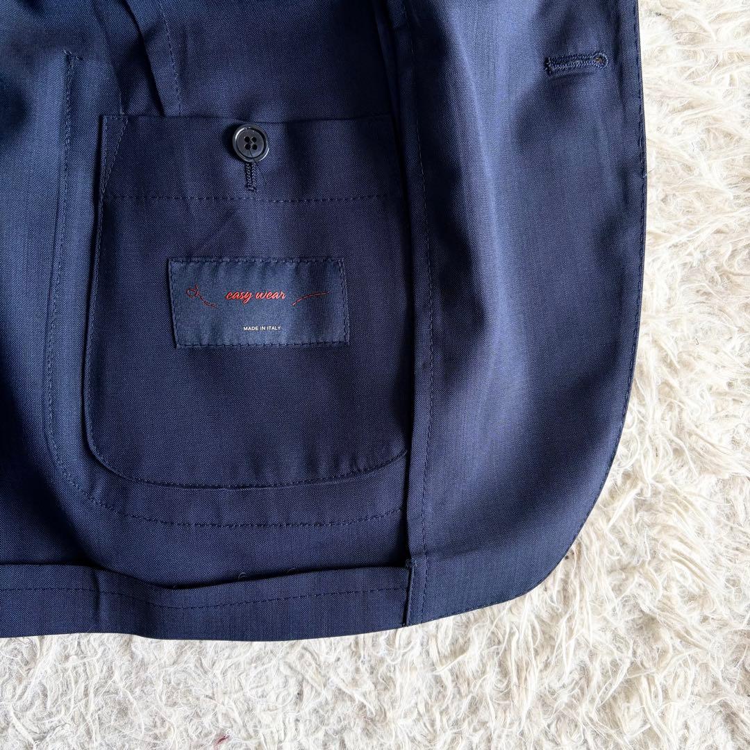 <極美品>LARDINI easy wear 新ロゴ ネイビー ウールスーツ44