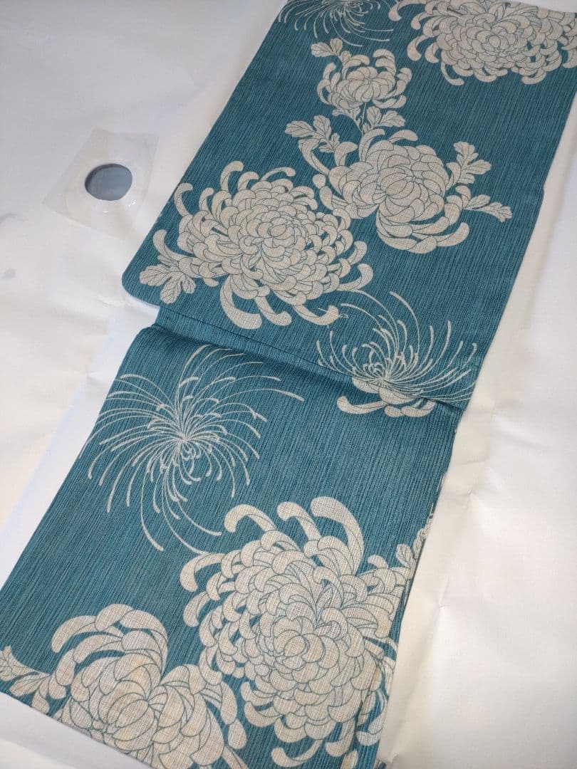 ✿新品未使用　綿麻浴衣　ターコイズブルー　大人浴衣　碧色　菊