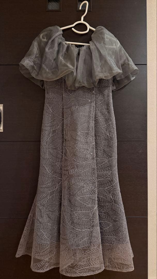 Leja 2WAYオフショルダーパフスリーブマーメイドワンピースドレス グレー