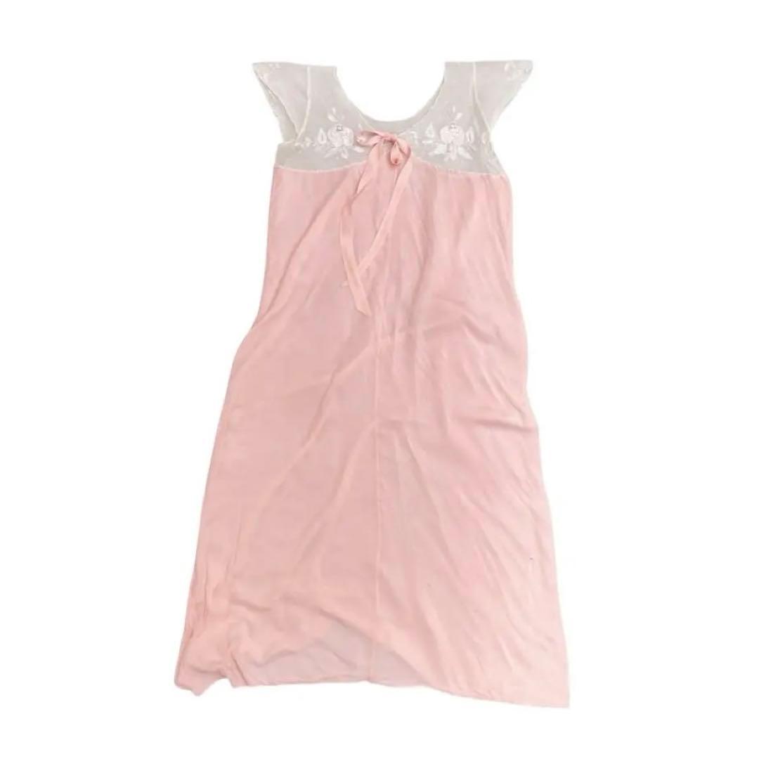 1930年代 フランス製 ヴィンテージ ピンク スリップドレス 刺繍入り