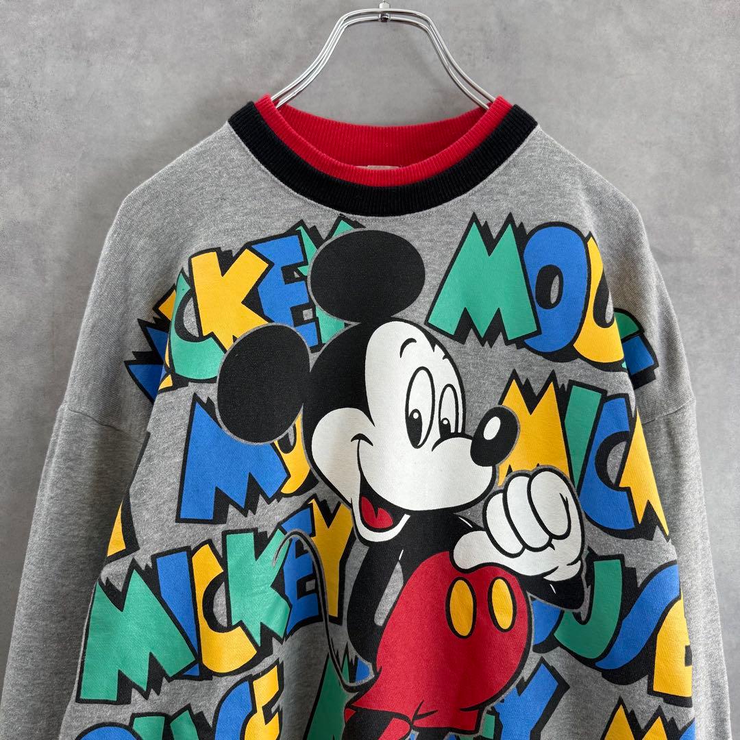 90s ヴィンテージ Disney ミッキー スウェットシャツ S相当 グレー