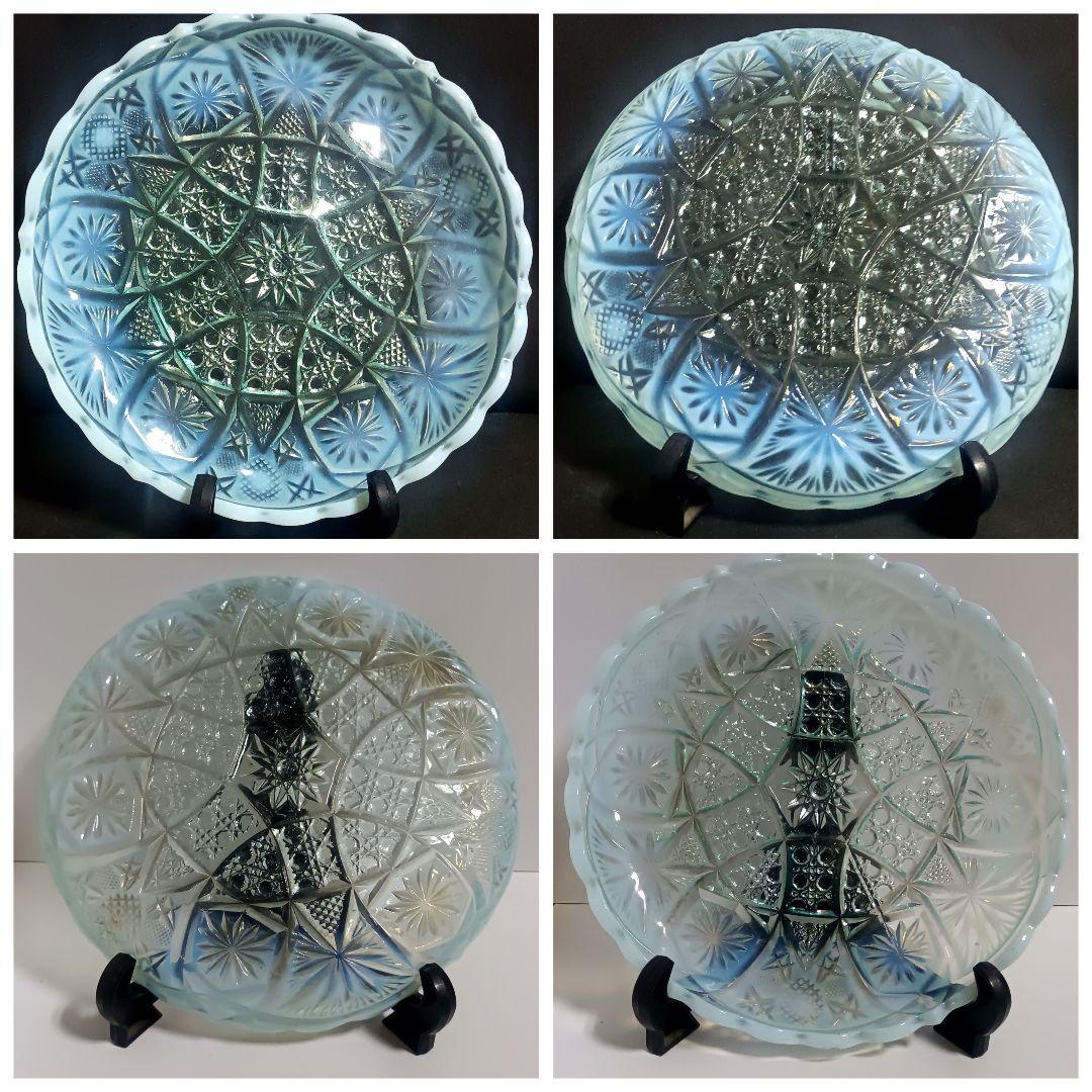【骨董】大正ガラス 青色乳白色 時代ガラス オパールセントガラス ウラン反応