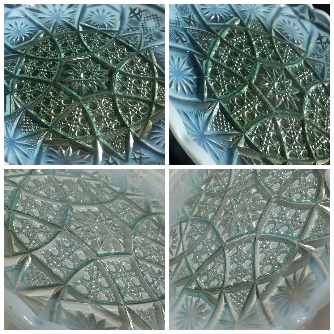 【骨董】大正ガラス 青色乳白色 時代ガラス オパールセントガラス ウラン反応