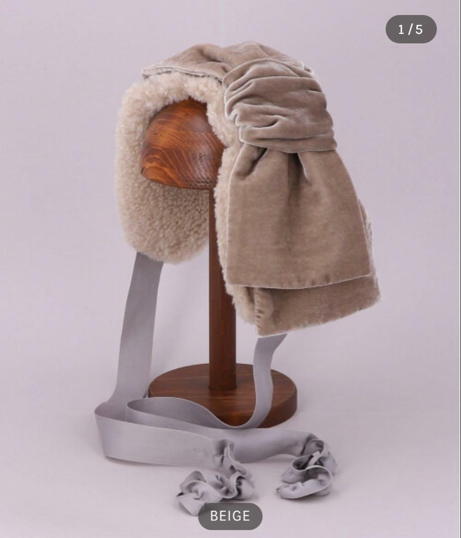 バラ色の帽子　リボンイヤマフ　Beige