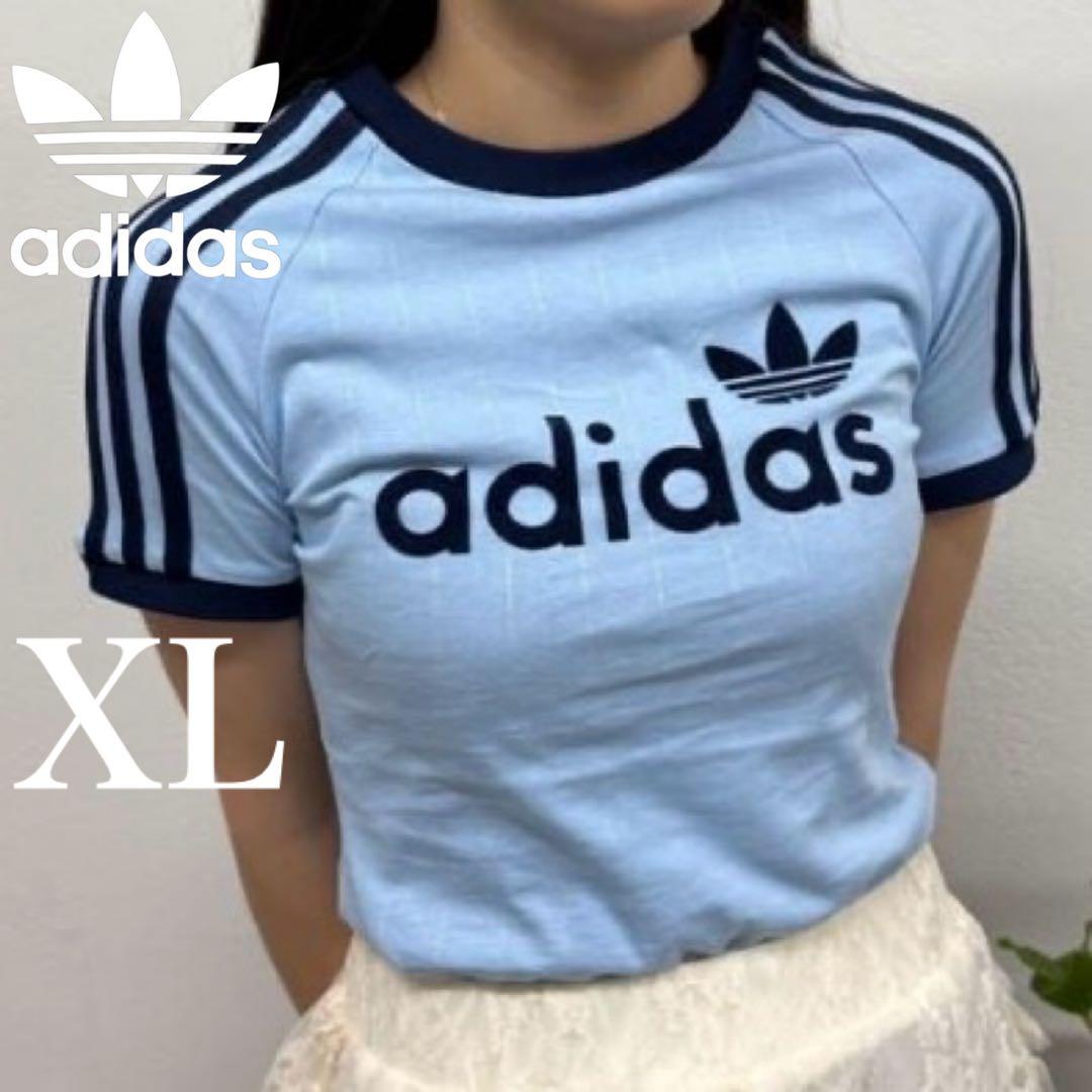 希少XL⭐️adidas リニアグラフィック カリTシャツ ブルー×ネイビー