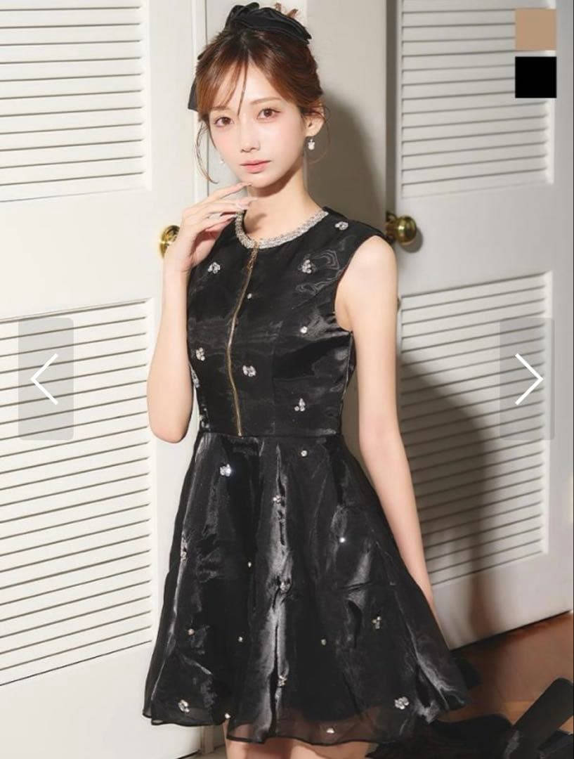 JEWELS フロントジップシフォンミニドレス Sサイズ