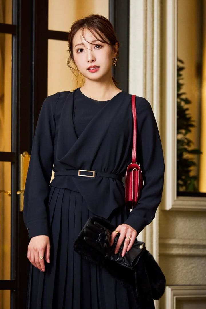 ピンキー&ダイアン◆[冨張愛コラボ] ドレーププリールワンピース ネイビー 38