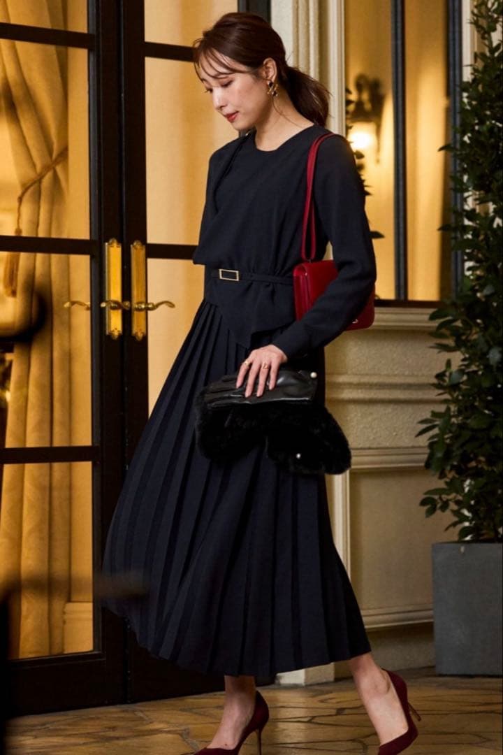 ピンキー&ダイアン◆[冨張愛コラボ] ドレーププリールワンピース ネイビー 38