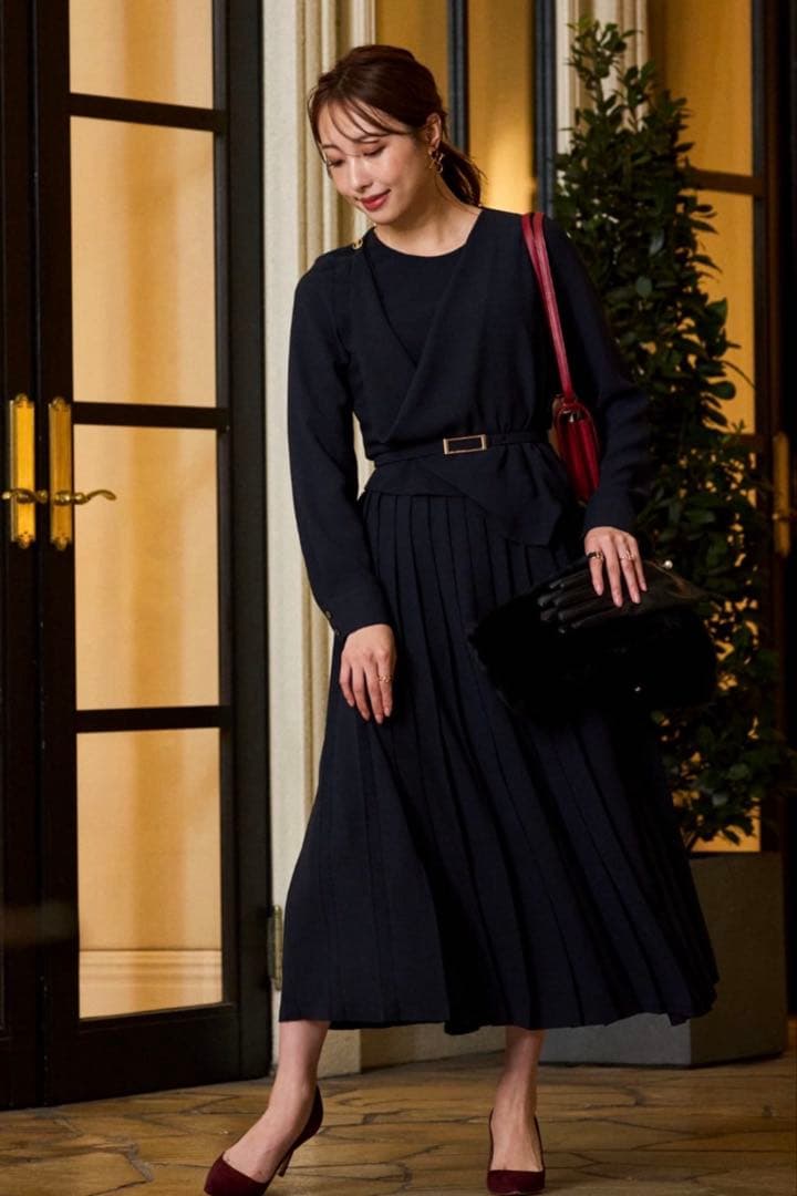 ピンキー&ダイアン◆[冨張愛コラボ] ドレーププリールワンピース ネイビー 38