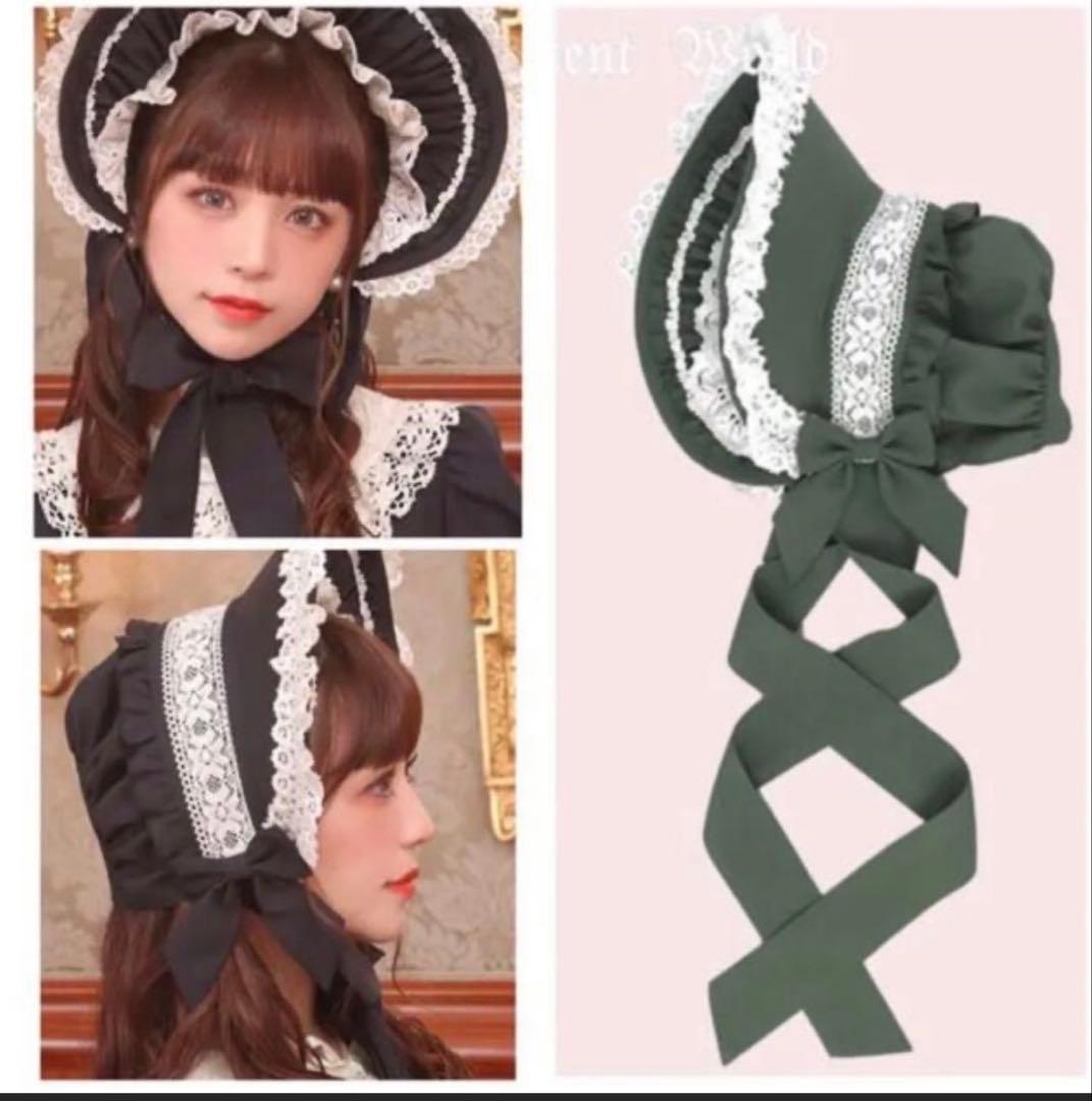 Innocent World トーションレースドールボンネット グリーン×生成