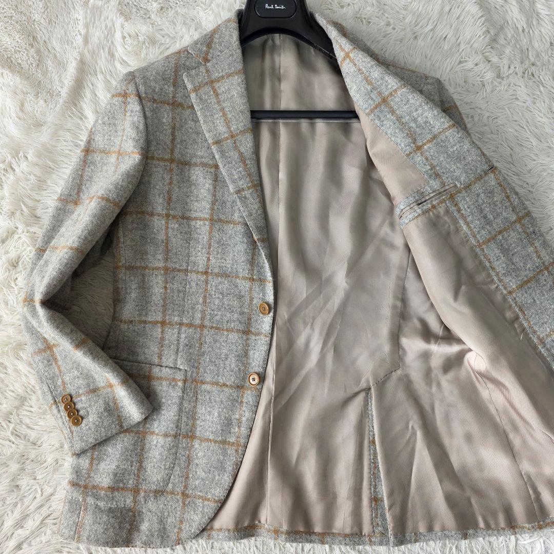 【アルパカ85%!!!】ビームスエフ テーラードジャケット チェック グレー系