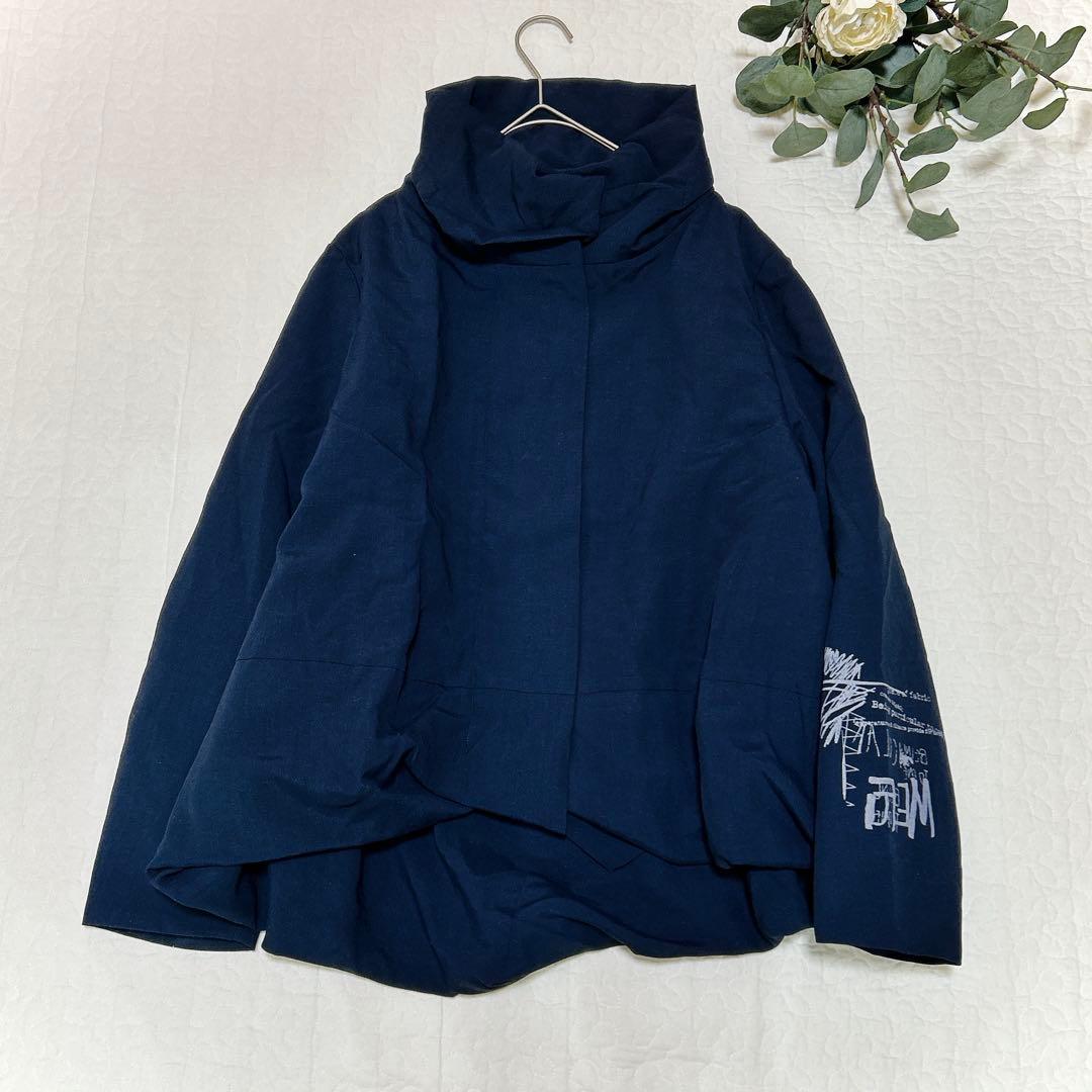 芽風 定価6.9万 近年 ロゴタフタ ジャケット アウター ネイビー 38