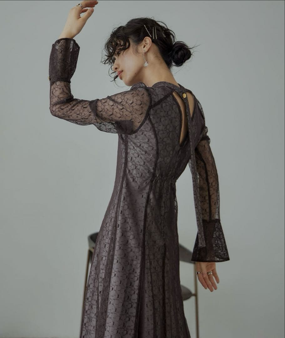 ANDRESD バックオープンジオメトリックドレス ブラウン