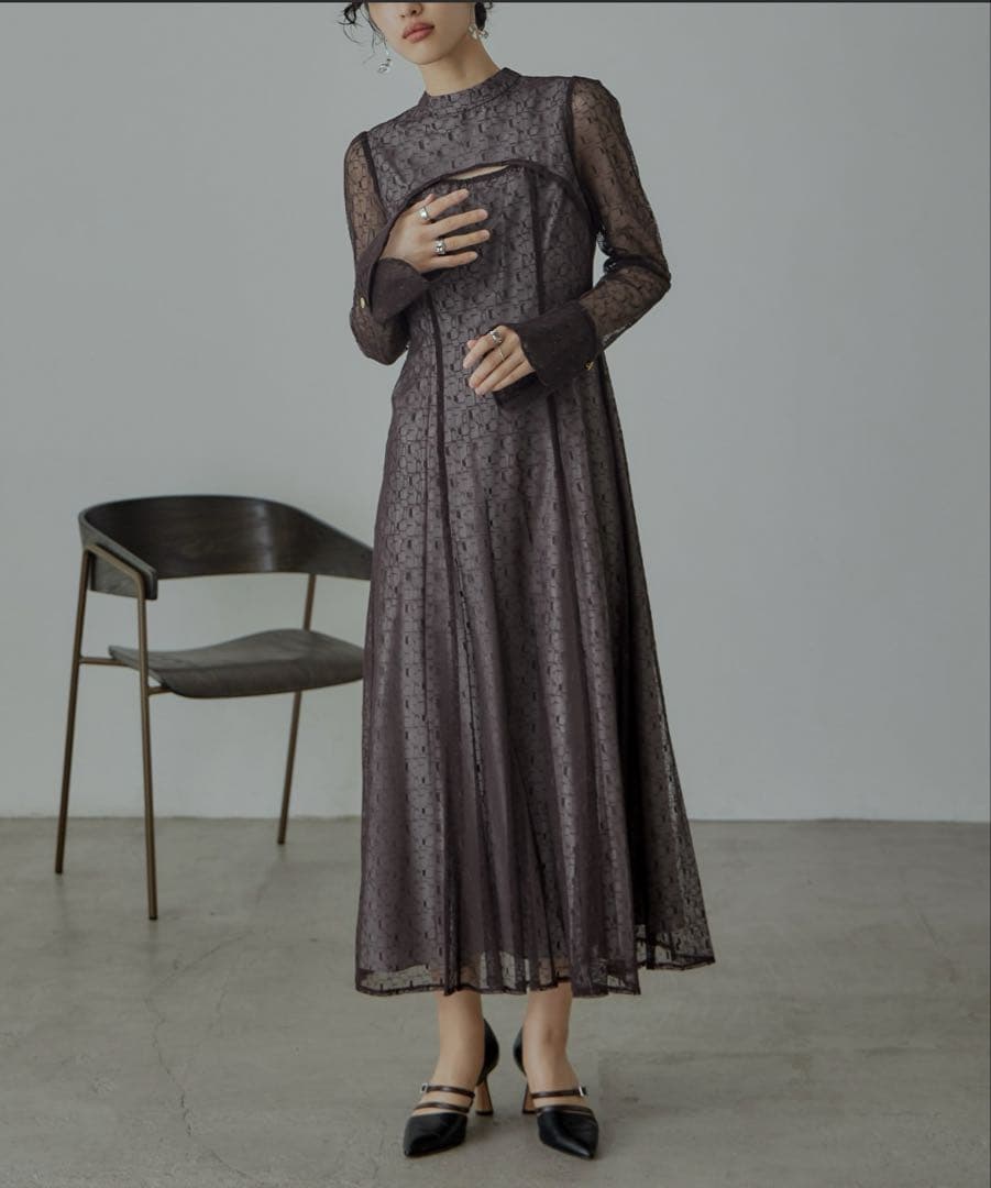 ANDRESD バックオープンジオメトリックドレス ブラウン