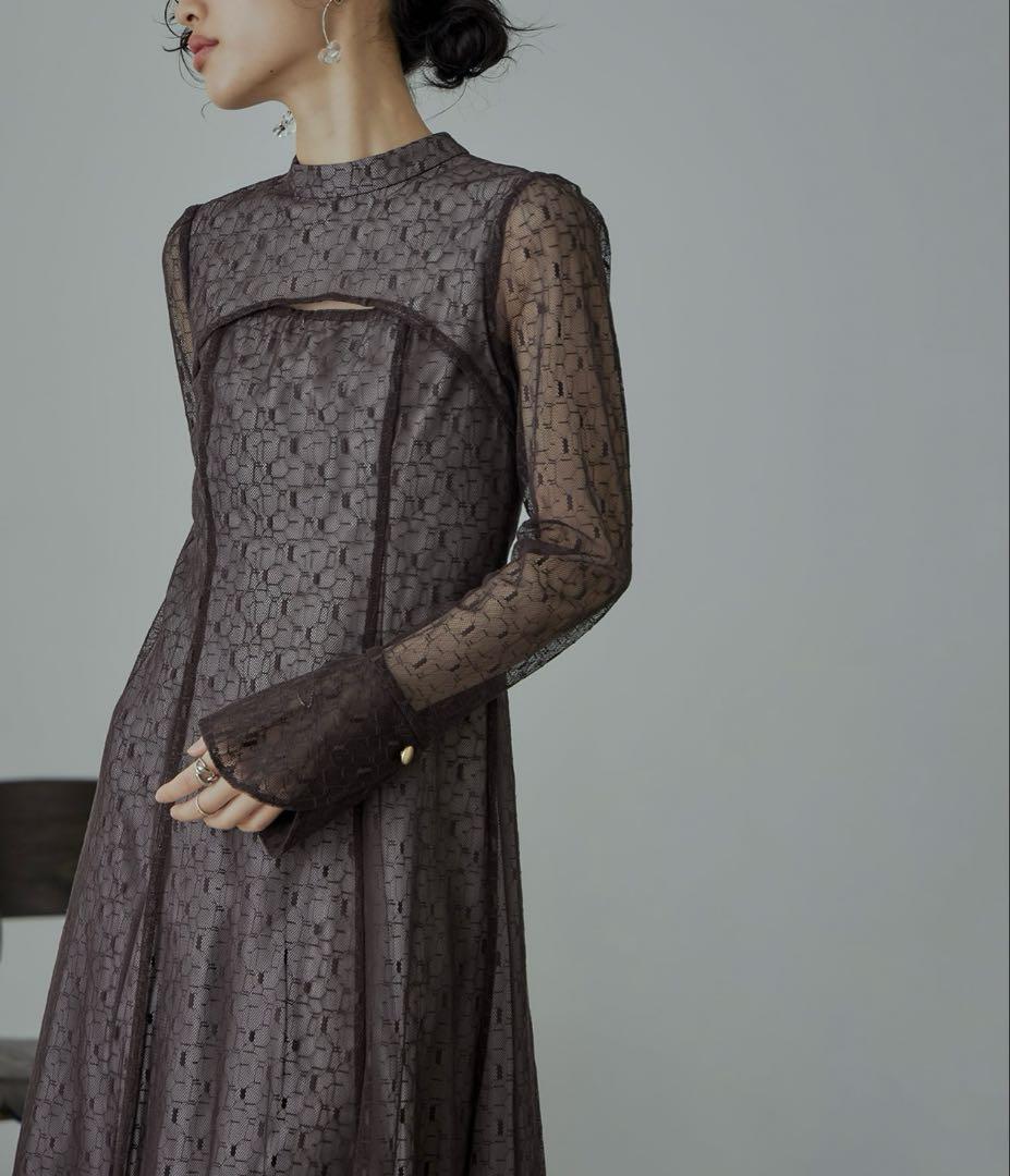 ANDRESD バックオープンジオメトリックドレス ブラウン