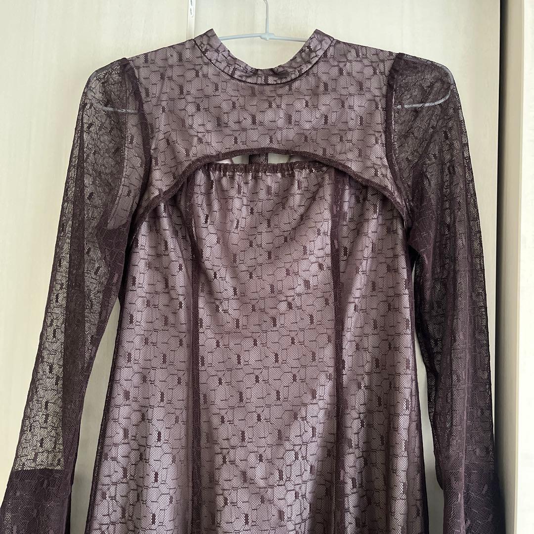 ANDRESD バックオープンジオメトリックドレス ブラウン