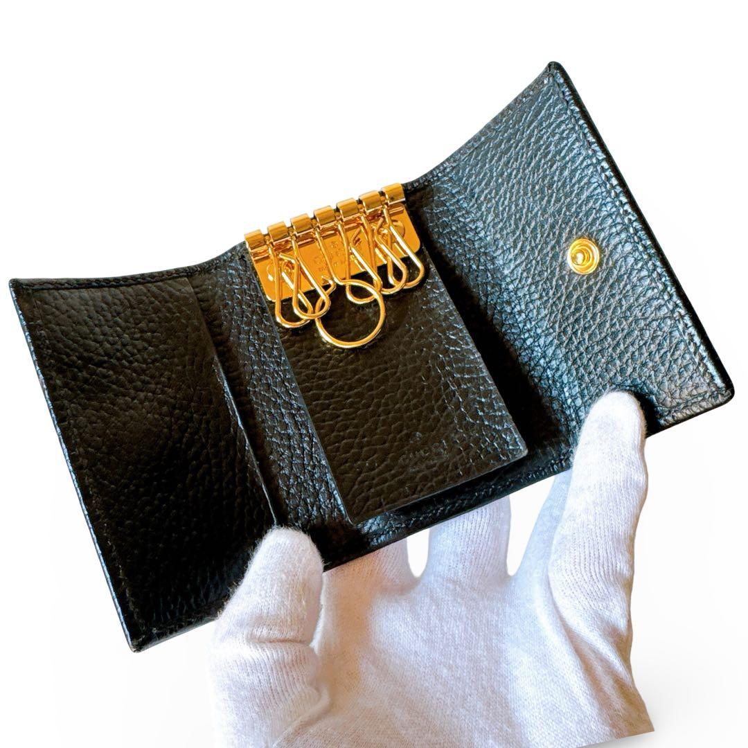 【極美品】GUCCI グッチ GGマーモント 6連キーケース ブラック レザー