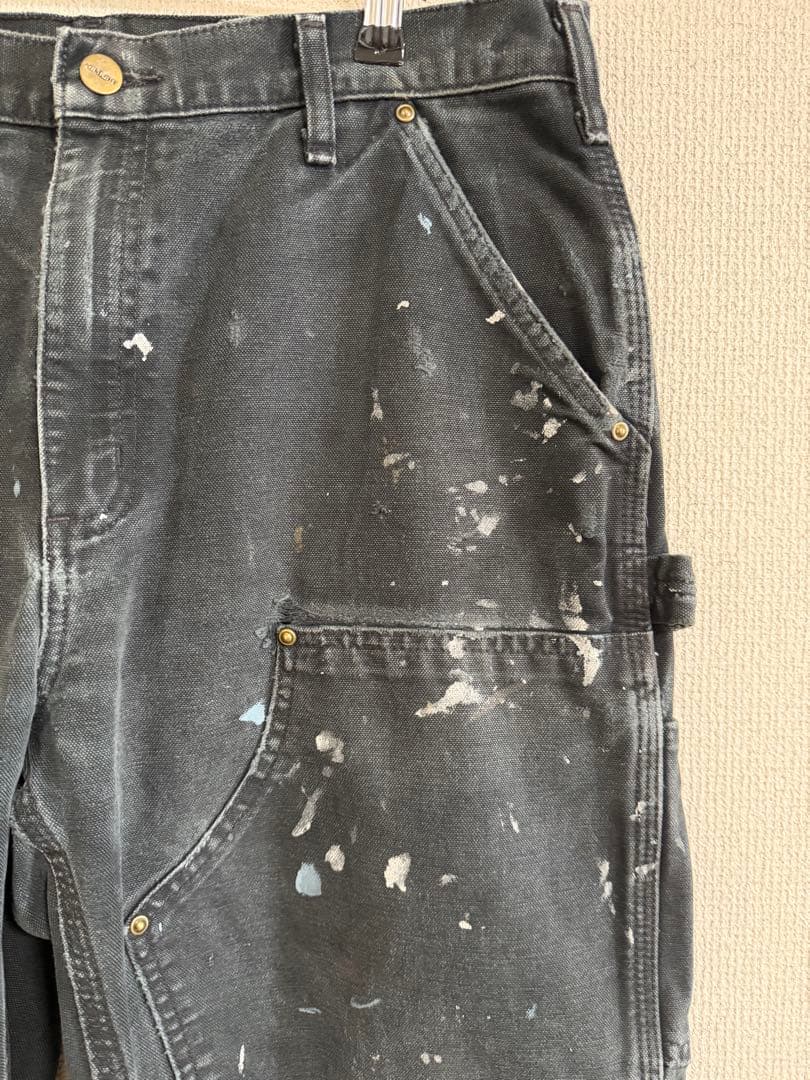 34×32 Carhartt ダブルニー 墨黒フェード 雰囲気系 ボロ