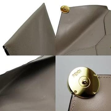 お値下中　FENDI フェンディ グレー レザー エンベロープ クラッチバッグ