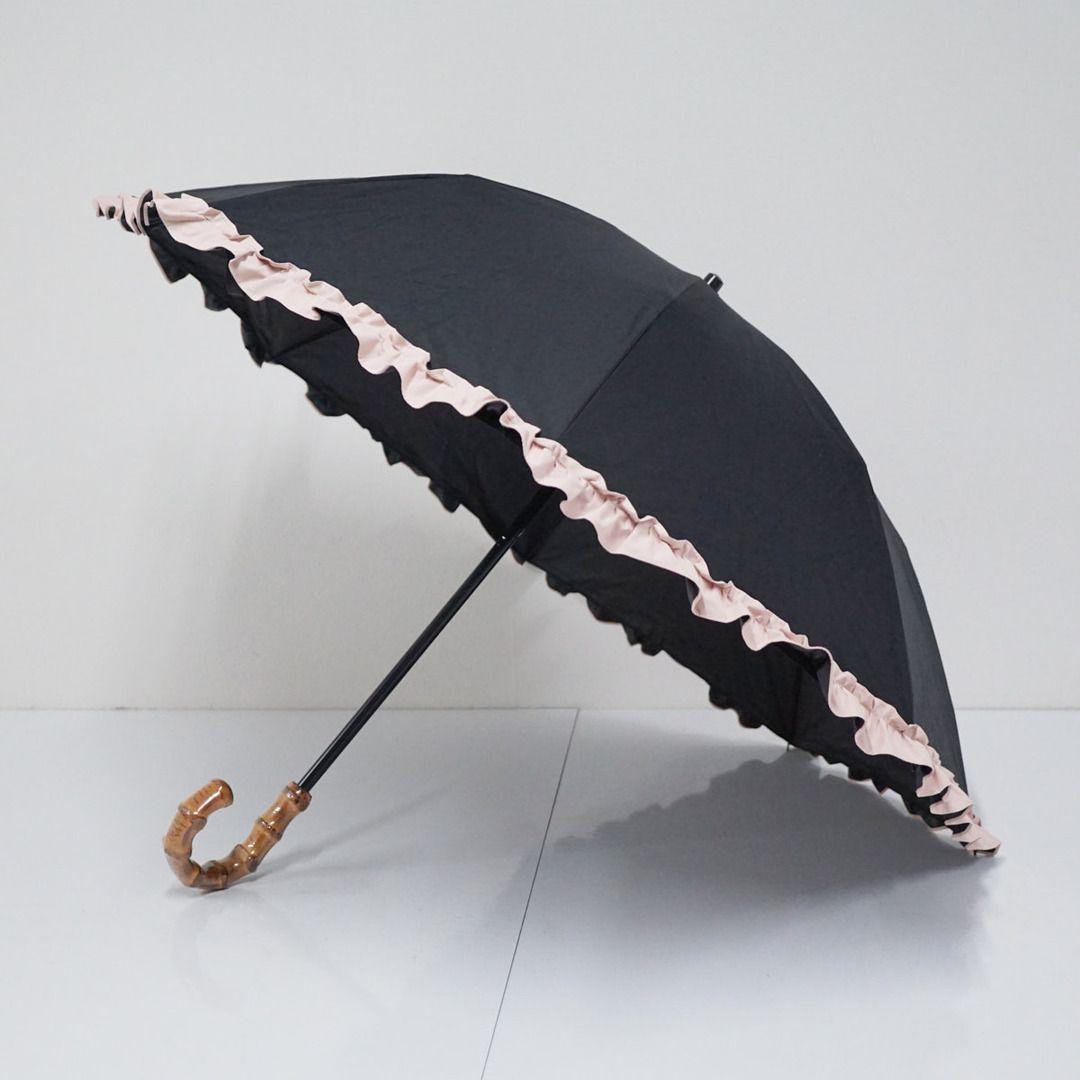 完全遮光日傘　芦屋ロサブラン ショート／ブラック×ピンク　UV 雨兼用