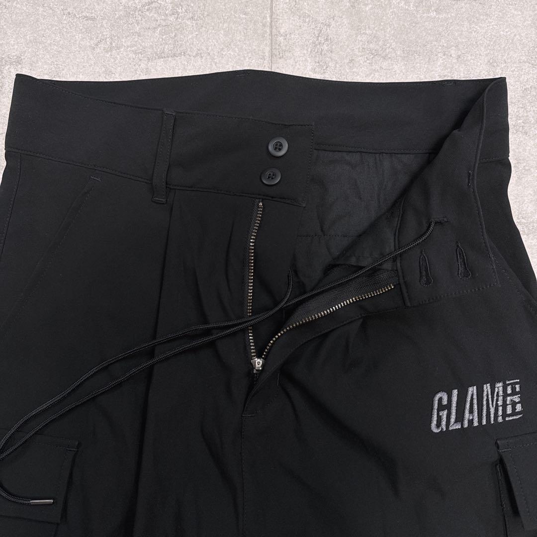 【美品】glamb グラム ロングリブ カーゴパンツ 黒 S 刺繍ロゴ サルエル