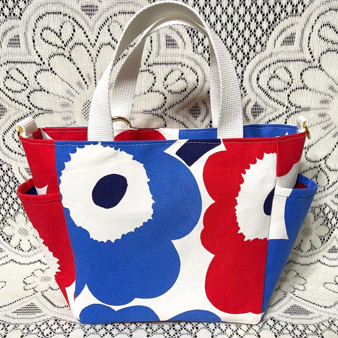 マリメッコ ウニッコ ミニトートバッグ ブルー×レッド ミャクミャク風 万博風