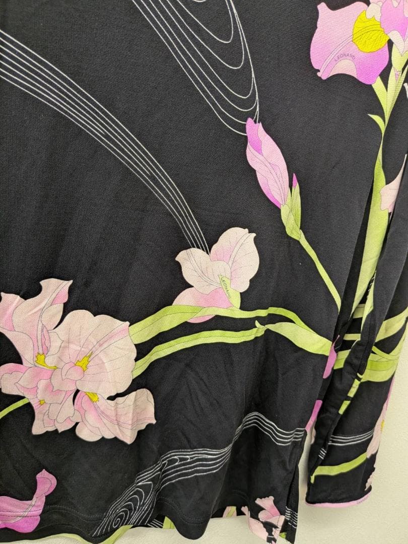 【未使用】 LEONARD レオナール ブラック 花柄 カットソー 40