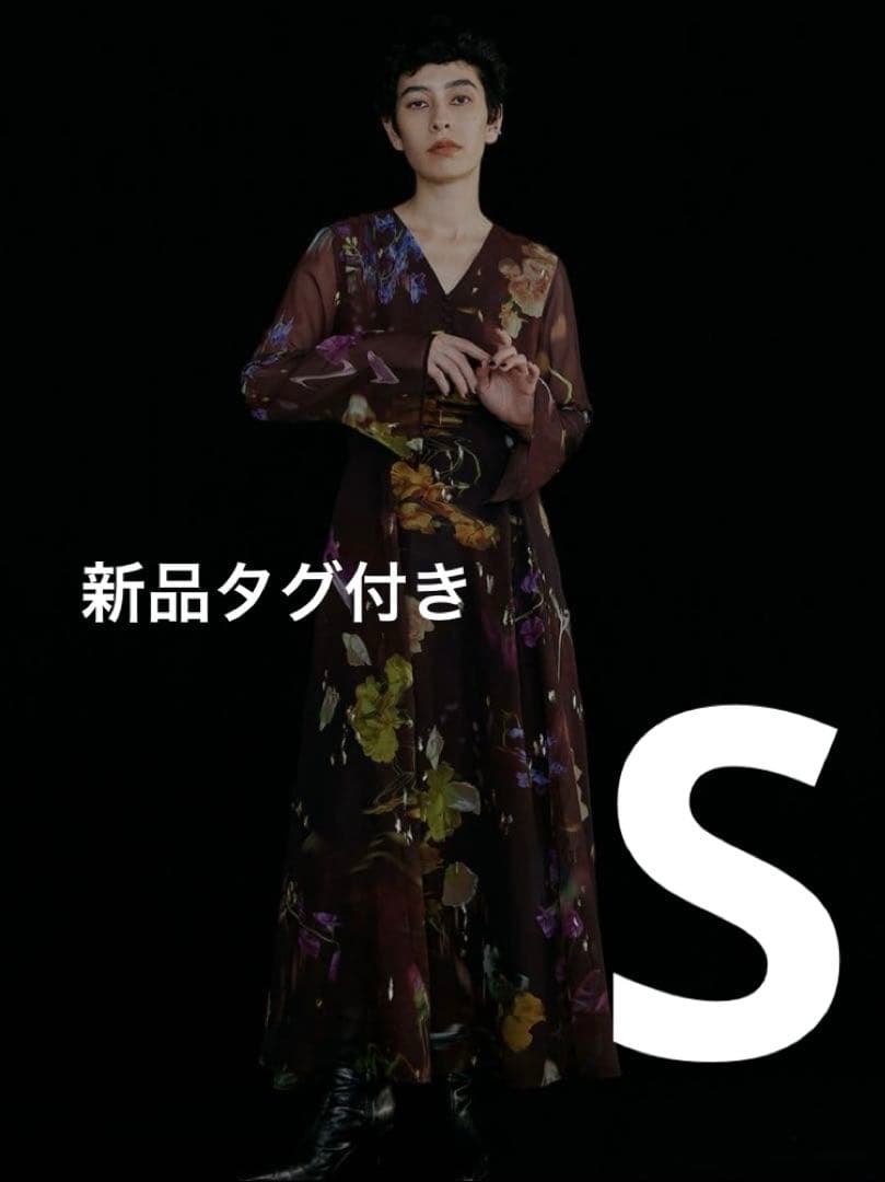 【新品】AMERI UND SCAN FLOWER DRESS　　Sブラウン