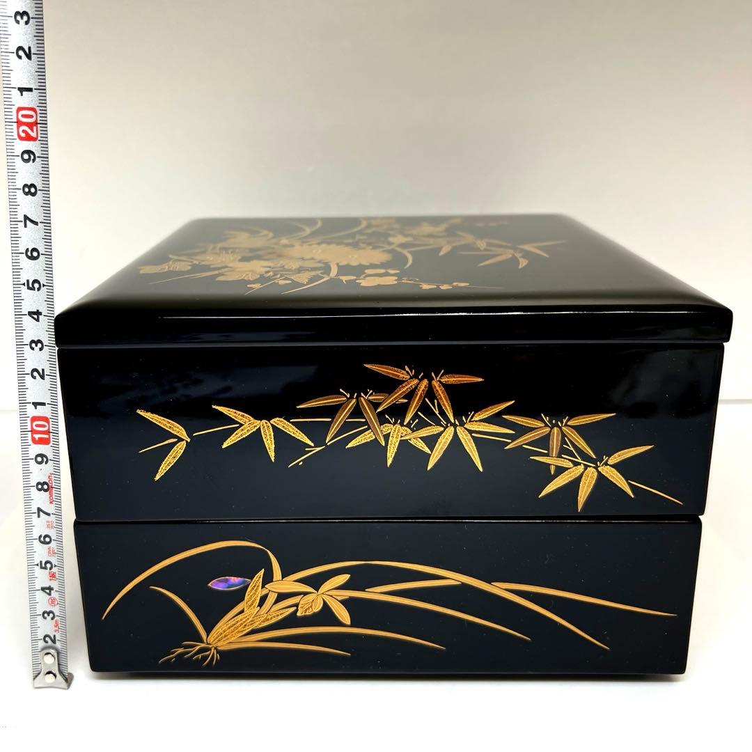 輪島塗　極上蒔絵二段重　蓋無木箱付　東Y7-0922③