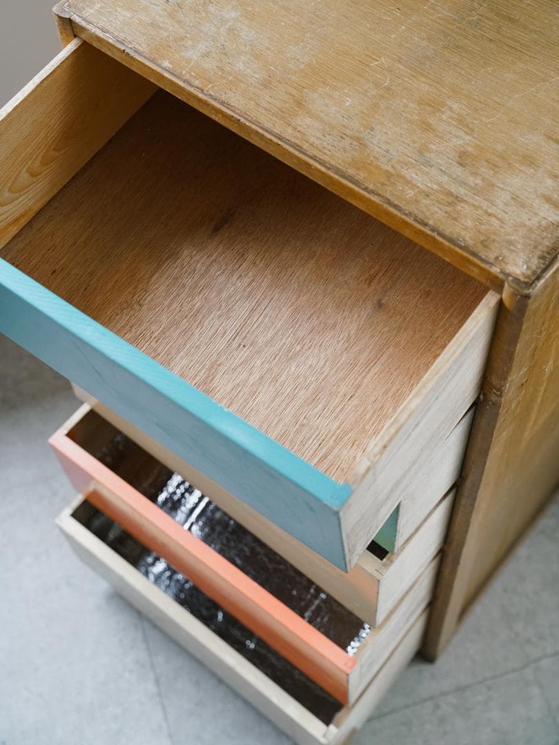 60-70's レトロポップ 古道具 木製 5段チェスト/収納 アンティーク