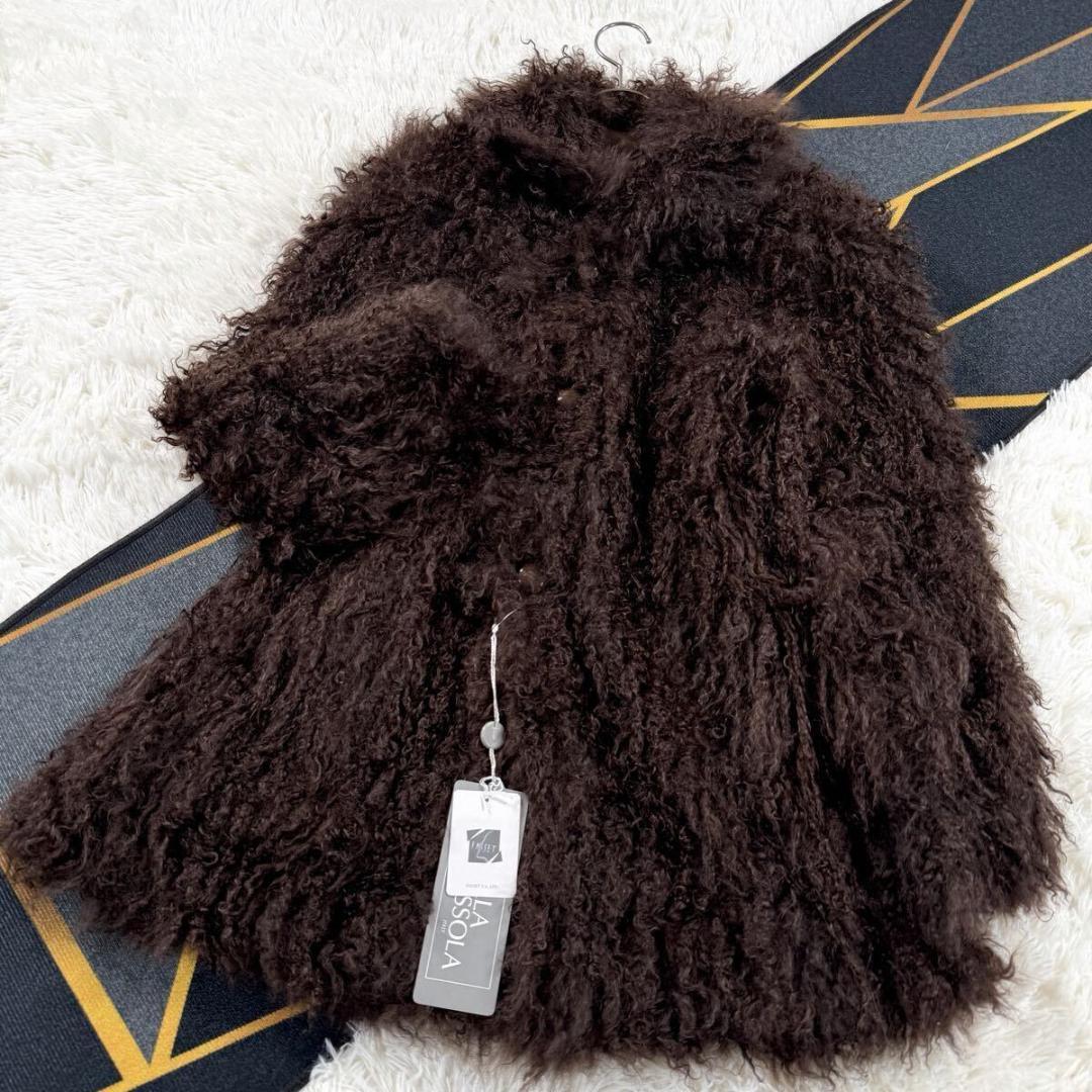 未使用品 【定価35万】チベットラム リバーシブル ブラウン コート AA194