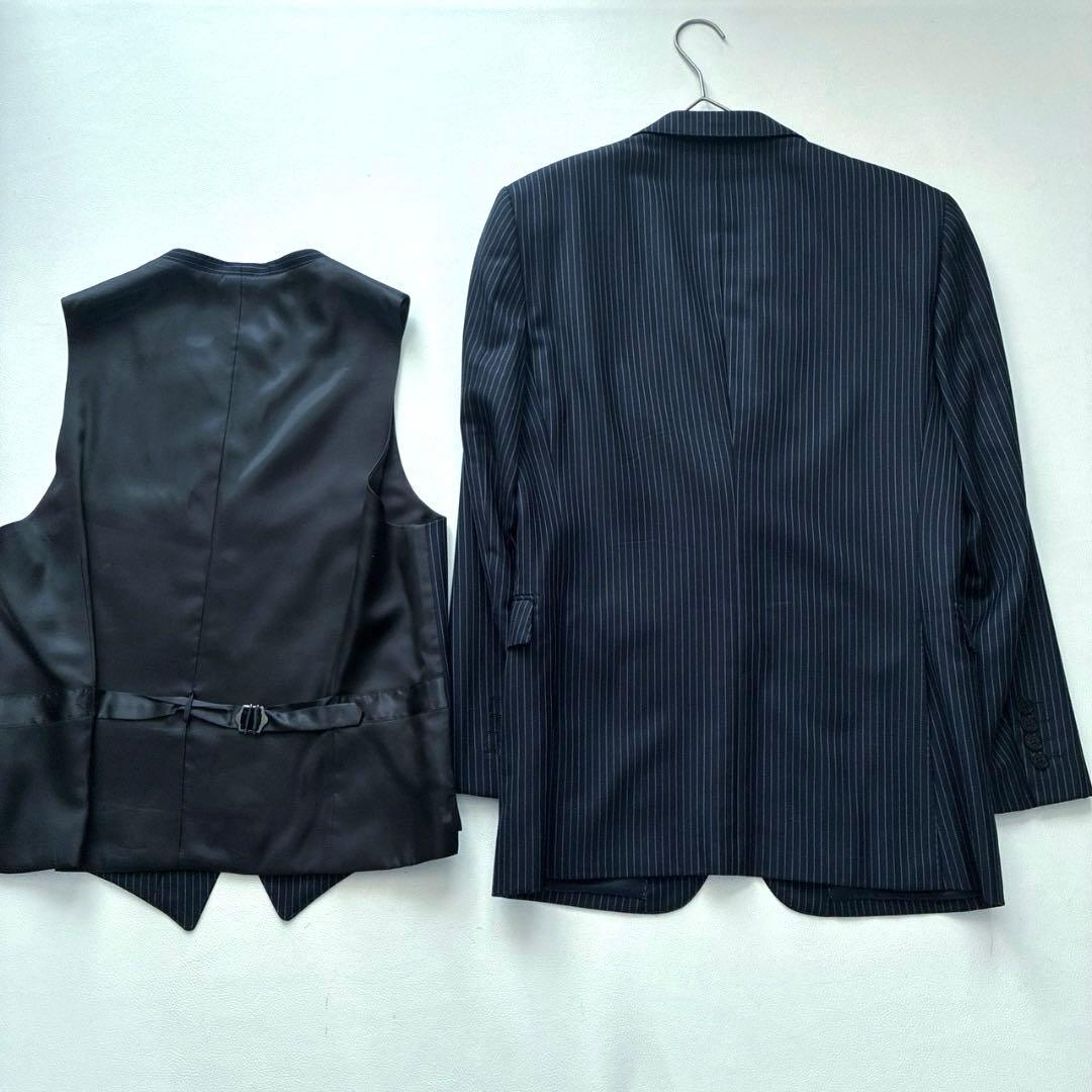 【美品】バーバリーブラックレーベル 3ピース スーツ 36R ストライプ 紺