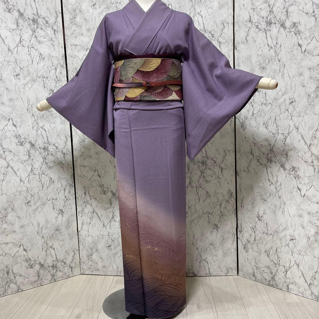 正絹付下げ 紫 作家、落款、一つ紋