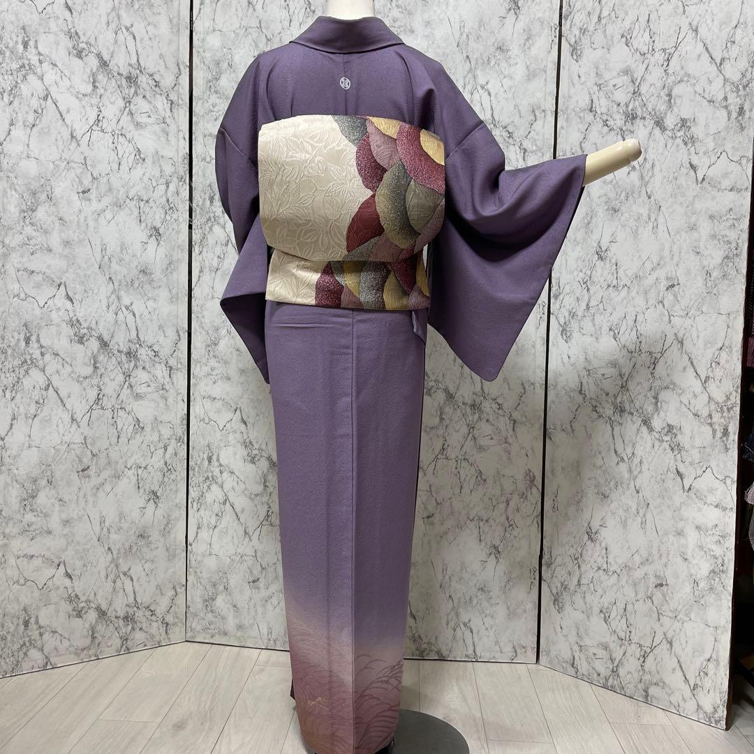 正絹付下げ 紫 作家、落款、一つ紋