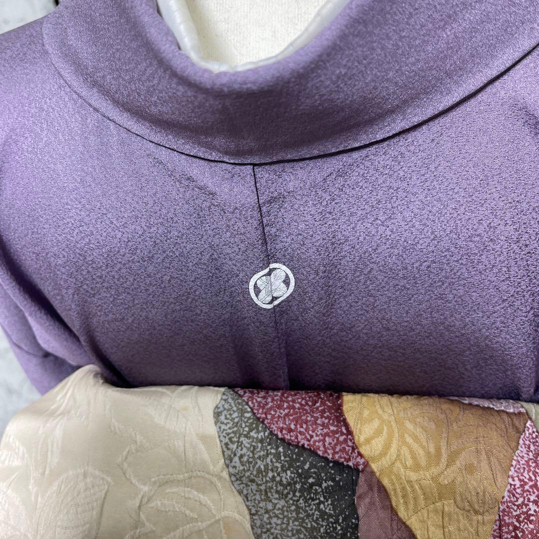 正絹付下げ 紫 作家、落款、一つ紋