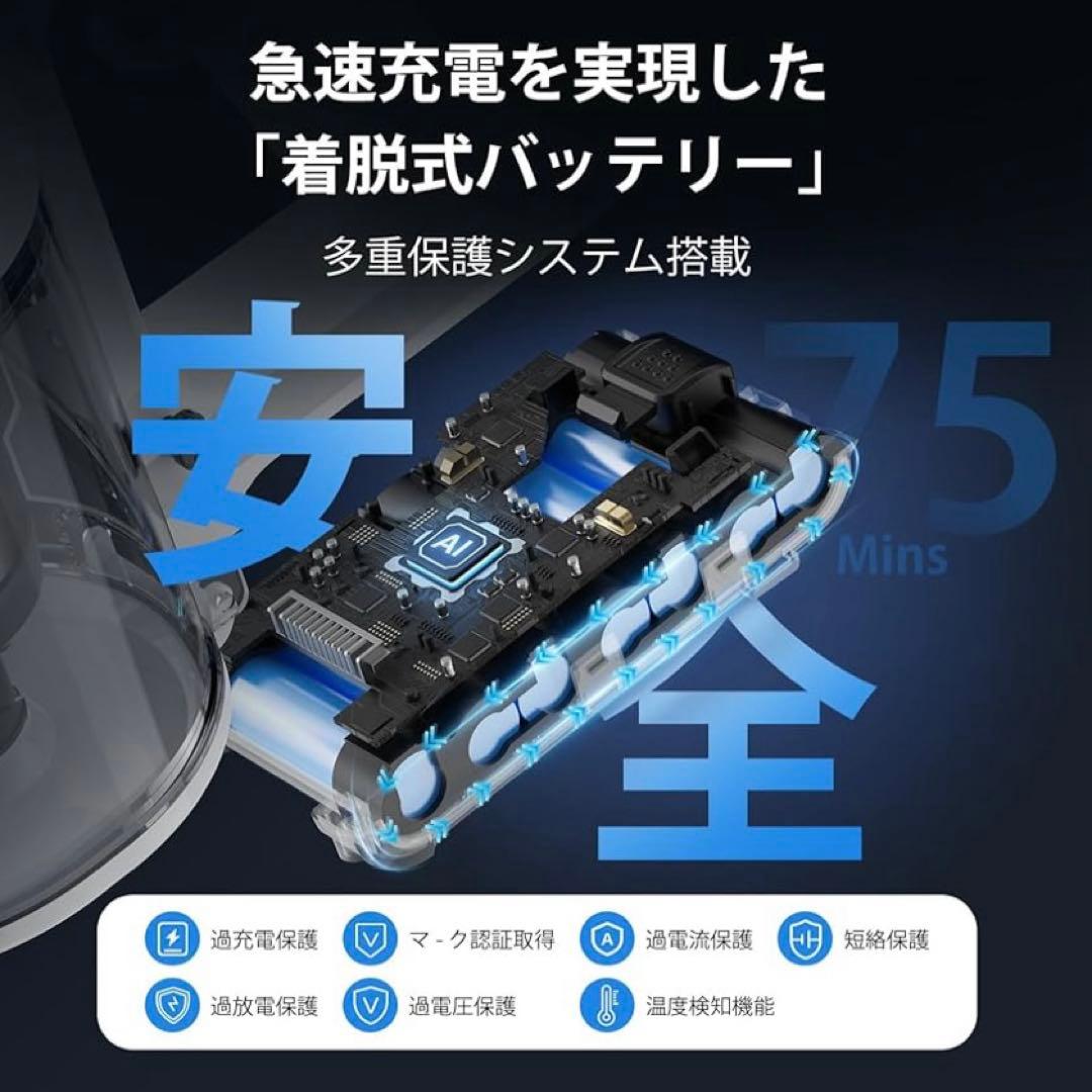 掃除機 コードレス　除菌 95Kpa真超強力吸引濾過 75分　置くだけ　充電