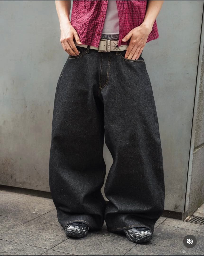 リジットバギーデニムパンツ ブラック XL 美品 That's life