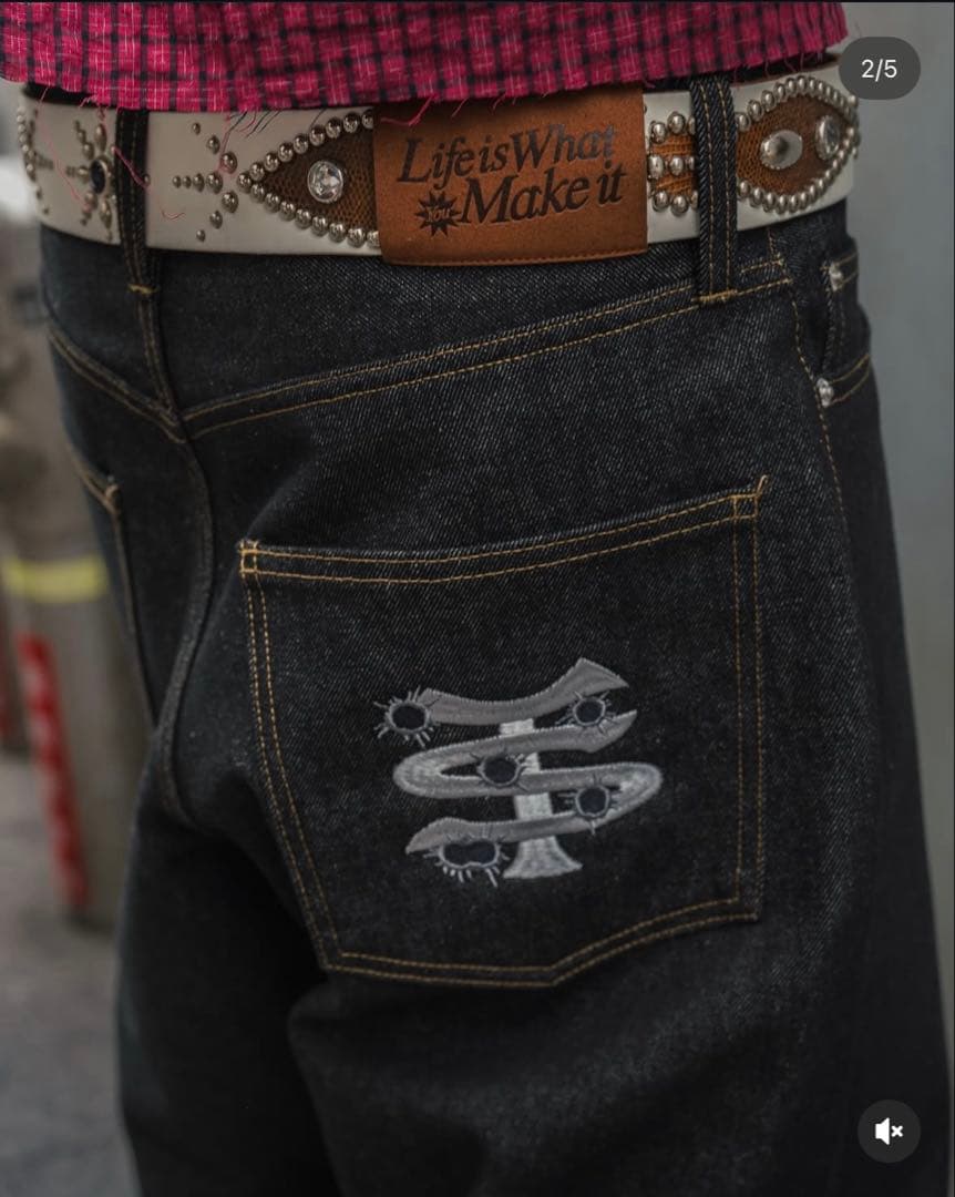 リジットバギーデニムパンツ ブラック XL 美品 That's life